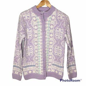 Vintage Y2K Pastel Purple Cardigan Sweater, Lavender Lilac Grandma, Soft Girl -S